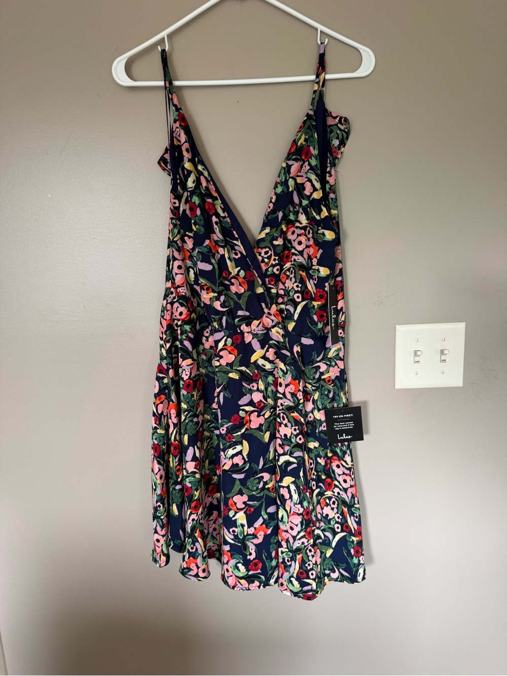 Lulu's Navy Floral Wrap Mini Dress - Pink, Green, Yellow NWT